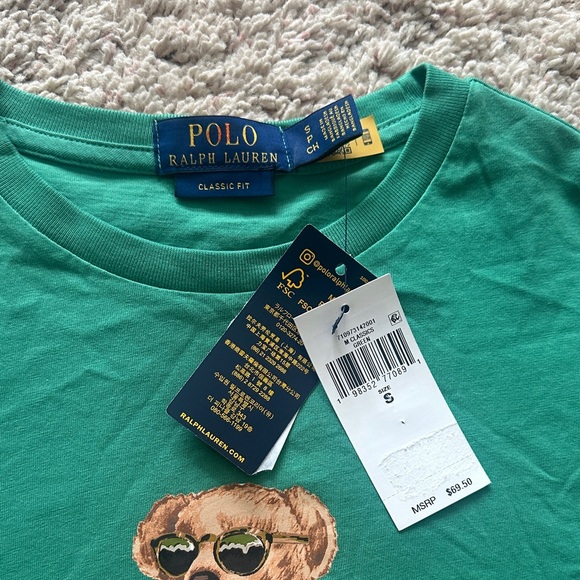 Polo by Ralph Lauren Green Tee with Bear Design NWT Sz S - Picture 3 of 3